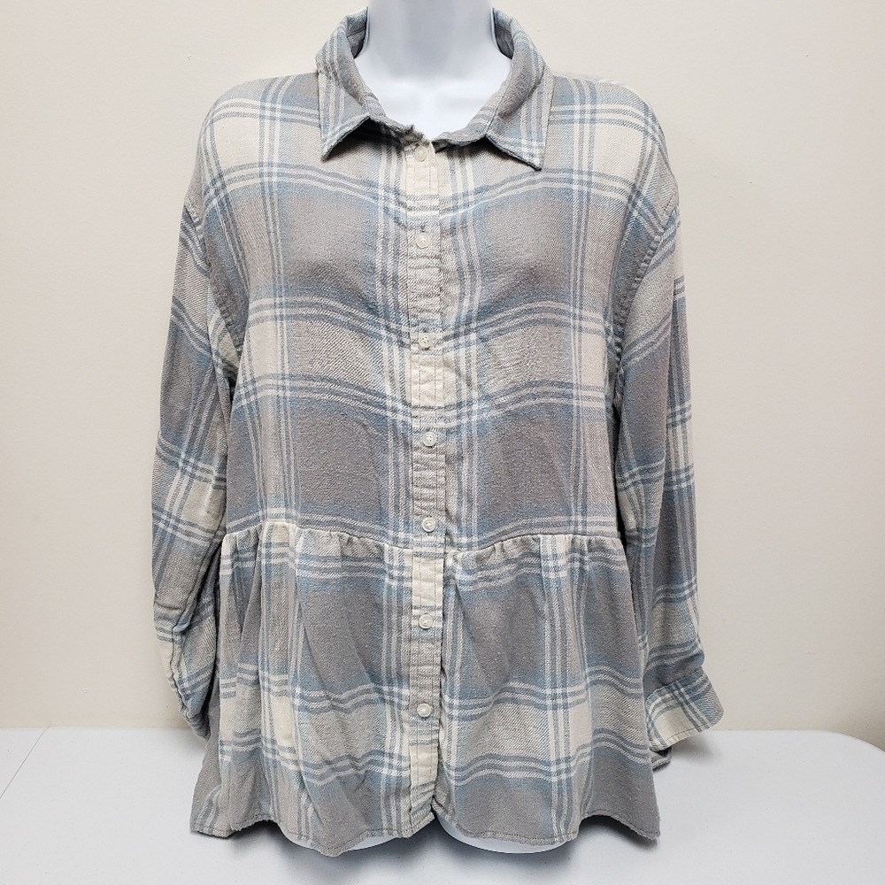 American Eagle Womens Babydoll Soft Oversized Flannel Button Top Size Medium